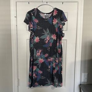 GAP Floral Mini Dress - Gray with Pink and Blue Accents